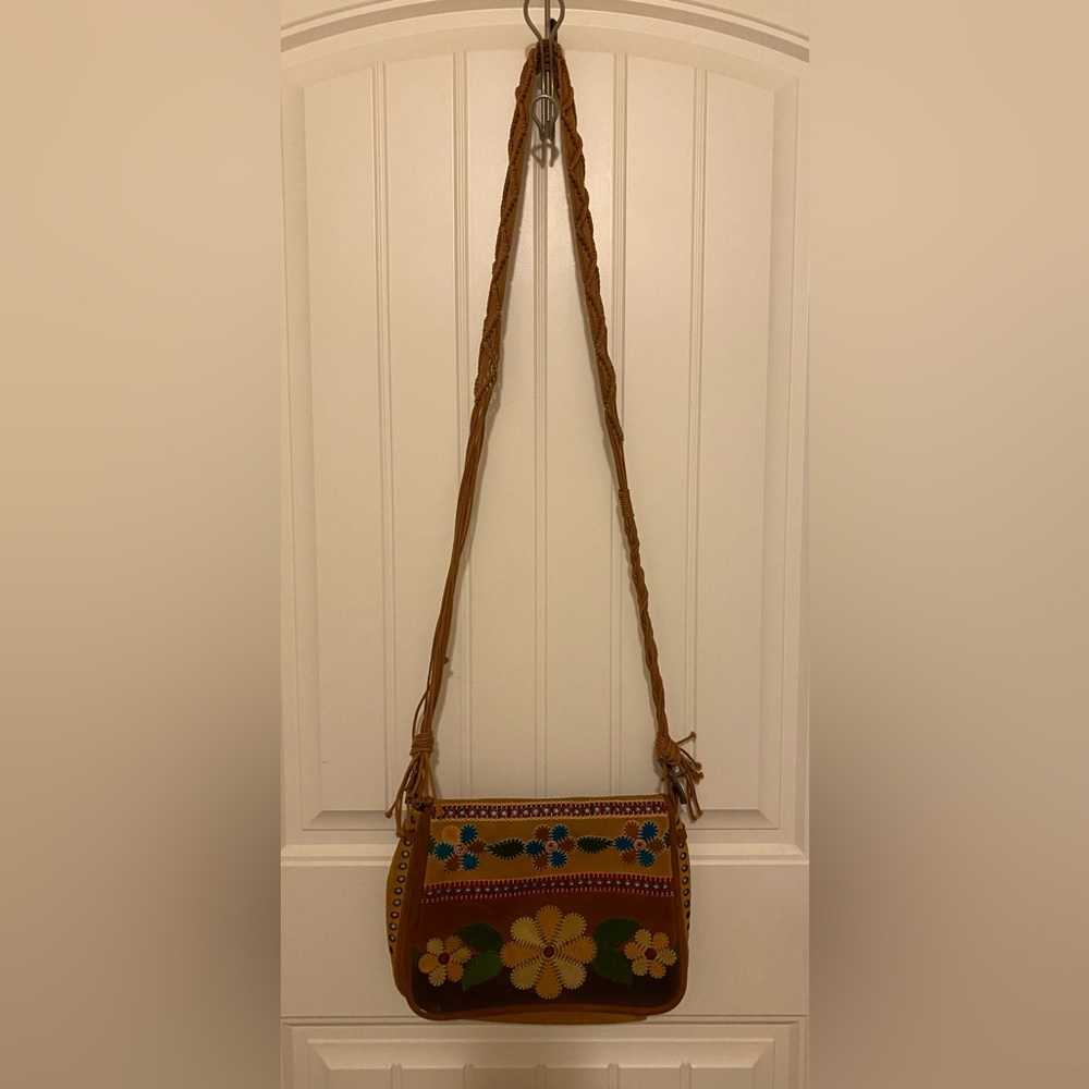 Isabella Fiore Leather Floral Embroidered Cross Body Bag